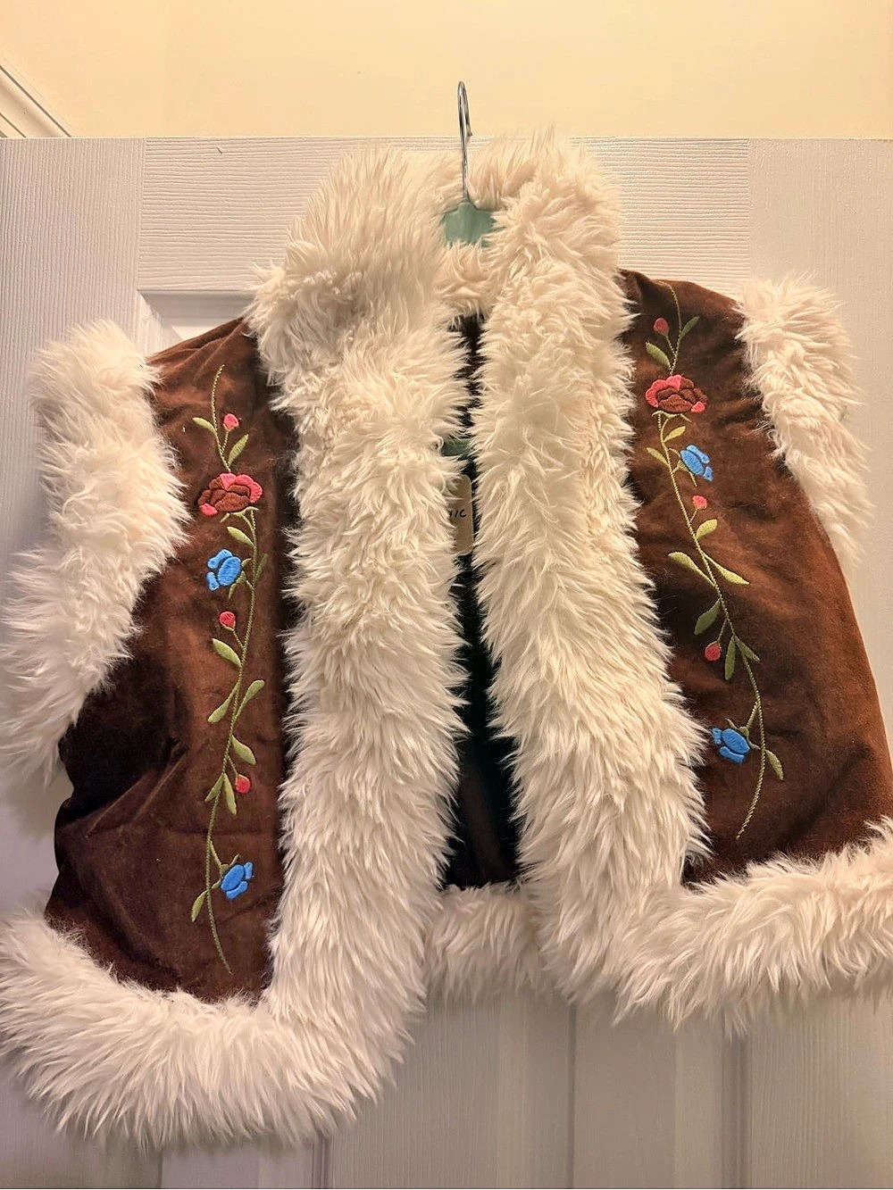 Urban Outfitters UO Faux Fur Trim Embroidered Vest